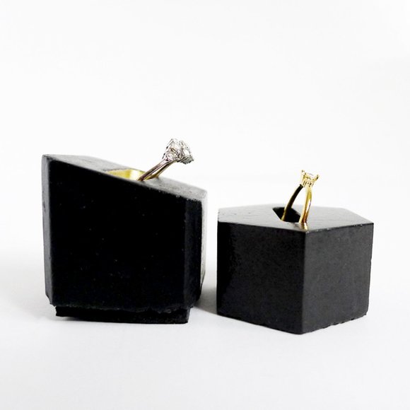 LOT 2 CONCRETE/Stone Minimalist BLOCK & HEXAGON RING HOLDERS/Stands - Picture 3 of 5